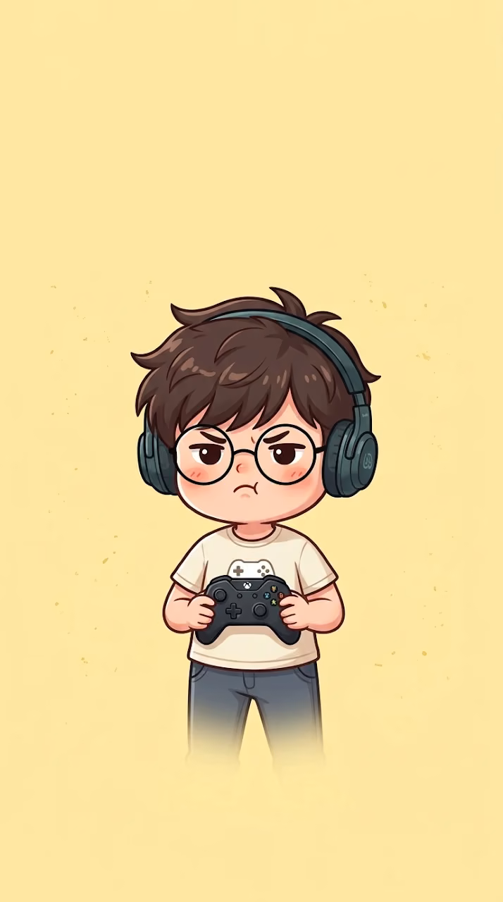 Chibi Gamer Boy Grumpy Expression Wallpaper - Free Mobile AMOLED Wallpaper Background