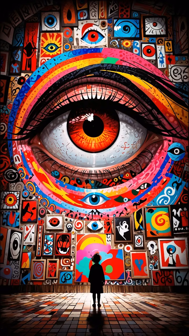 Child Silhouetted Before Giant Psychedelic Eye - Free Mobile AMOLED Wallpaper Background