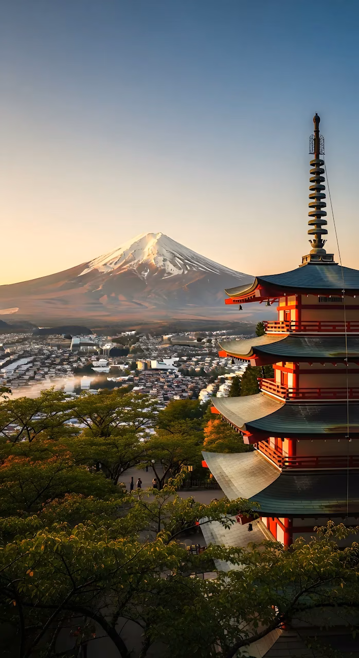 Chureito Pagoda Mount Fuji Sunset Landscape Japan - Free Mobile AMOLED Wallpaper Background
