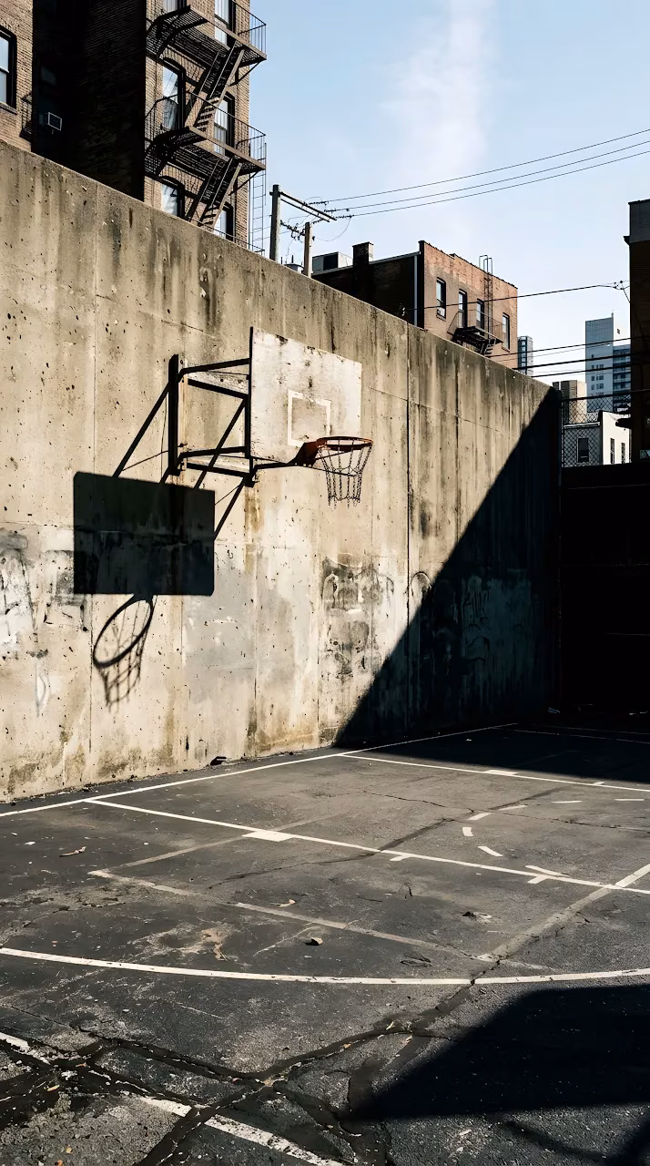 Download Cinematic Photo of an Urban Basketball Court with High Contrast Shadows and Light Wallpaper in Mobile HD Cinematic Photo of an Urban Basketball Court with High Contrast Shadows and Light - Free Mobile AMOLED Wallpaper Background