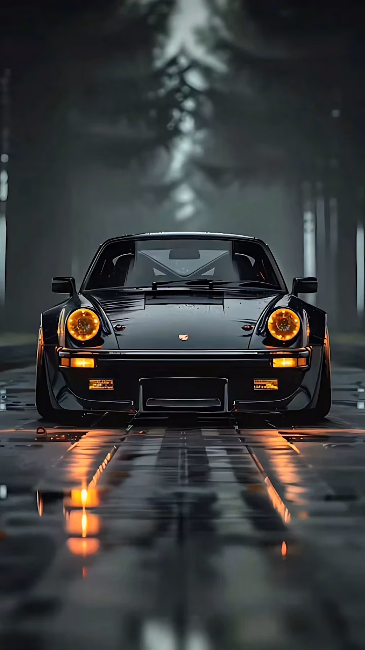 Download Classic Black Sports Car Rainy Forest Road Automotive Wallpaper in Mobile HD Classic Black Sports Car Rainy Forest Road Automotive - Free Mobile AMOLED Wallpaper Background