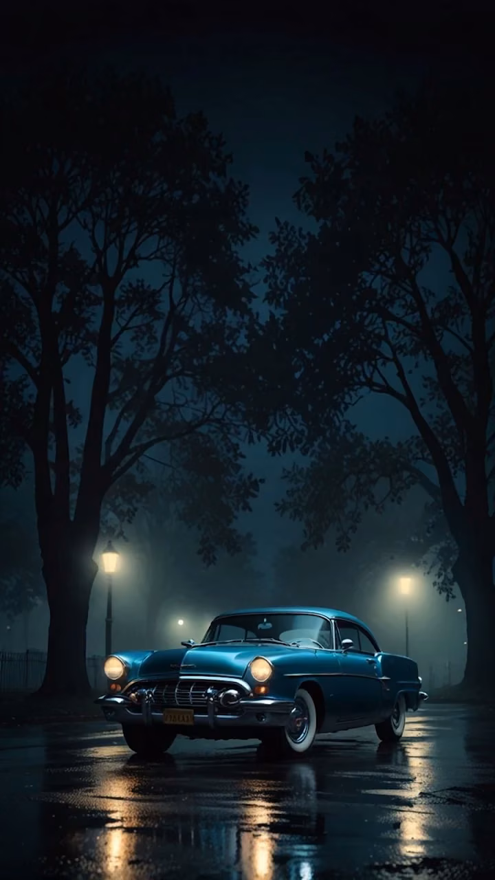 Download Classic Blue Coupe on Wet Street at Night Under Streetlights Wallpaper in 4K UHD Classic Blue Coupe on Wet Street at Night Under Streetlights - Free 4K Desktop Wallpaper Background