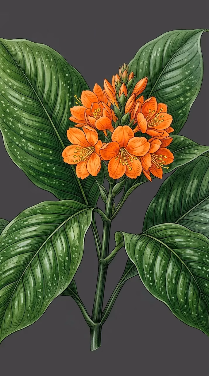 Download Classic Botanical Art with Tropical Green Leaves and Orange Flowers Wallpaper in Mobile HD Classic Botanical Art with Tropical Green Leaves and Orange Flowers - Free Mobile AMOLED Wallpaper Background