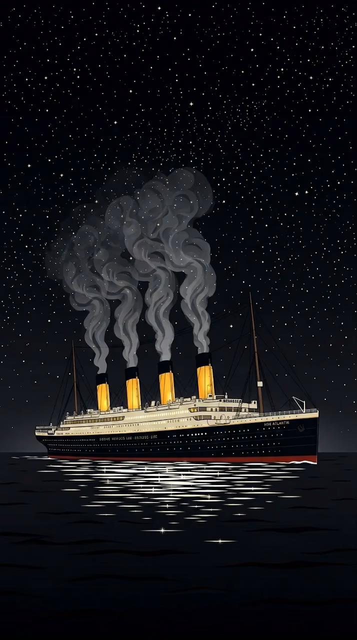 Download Classic Four Funnel Ocean Liner Sailing under Starry Night Sky Wallpaper in Mobile HD Classic Four Funnel Ocean Liner Sailing under Starry Night Sky - Free Mobile AMOLED Wallpaper Background