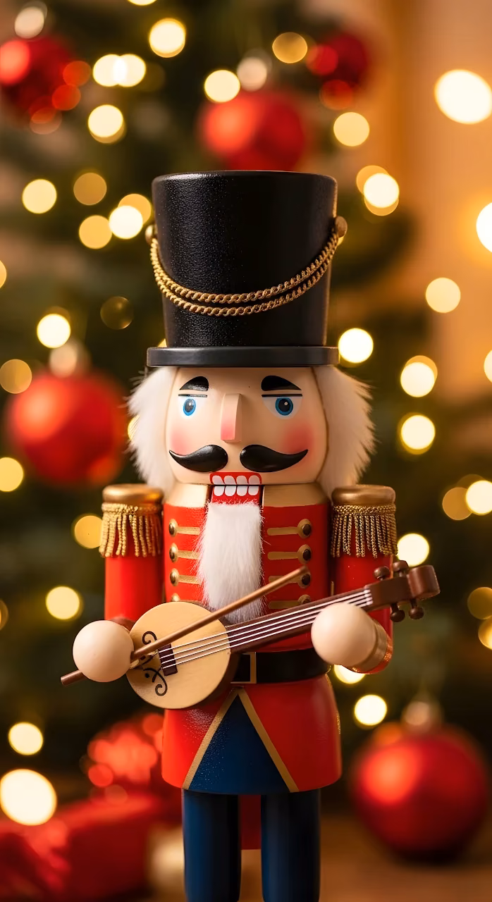 Classic Nutcracker Playing Banjo Against Bokeh Lights - Free Mobile AMOLED Wallpaper Background
