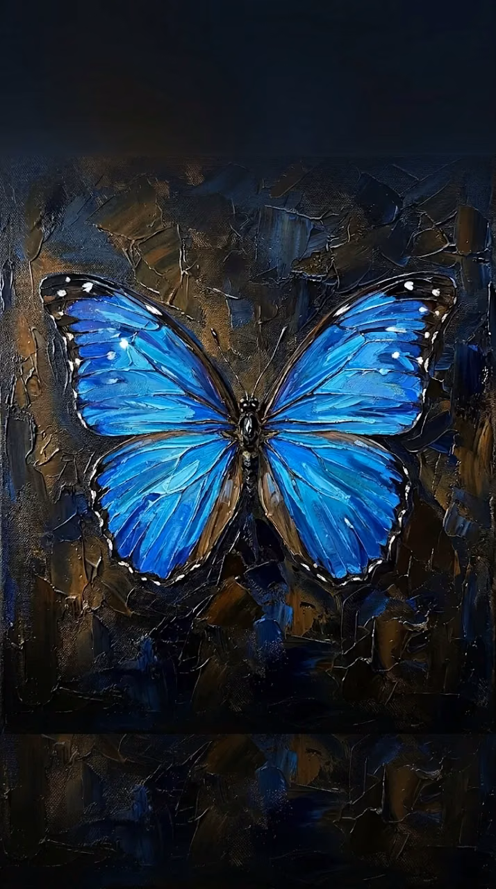 Classic Oil Painting Blue Butterfly Wallpaper - Free Mobile AMOLED Wallpaper Background