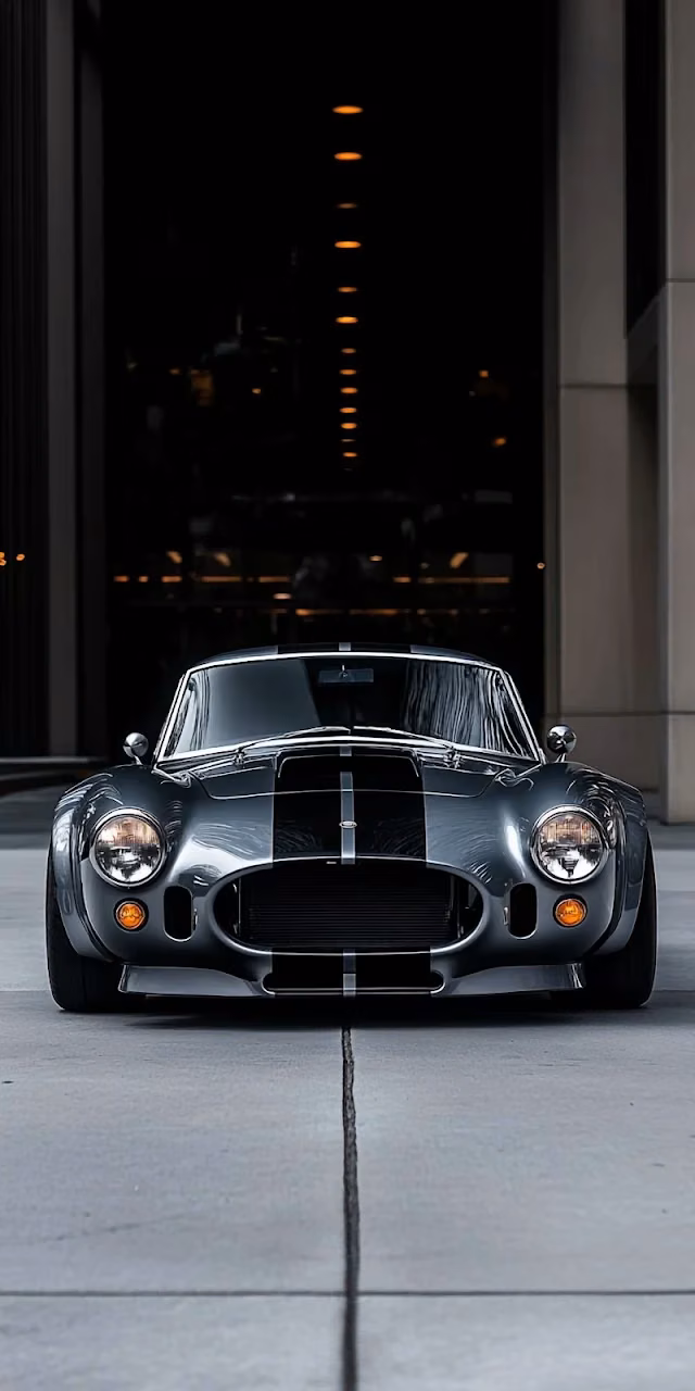 Classic Shelby Cobra Sports Car in Urban Garage Setting - Free Mobile AMOLED Wallpaper Background