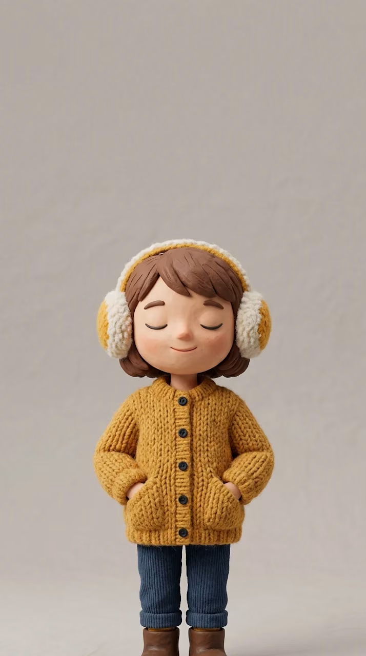 Claymation Girl in Yellow Jacket with Fluffy Earmuffs Wallpaper - Free Mobile AMOLED Wallpaper Background