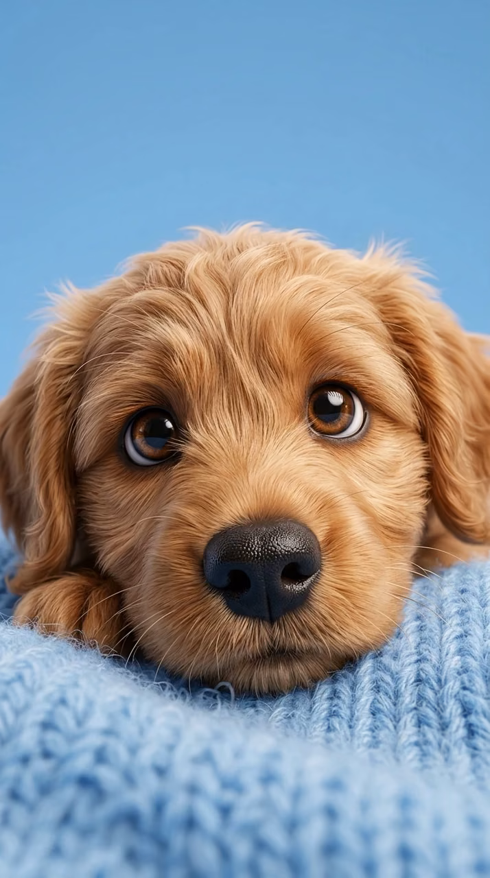 Close-Up 3D Render of a Cute Fluffy Brown Dog with Large Expressive Eyes - Free Mobile AMOLED Wallpaper Background