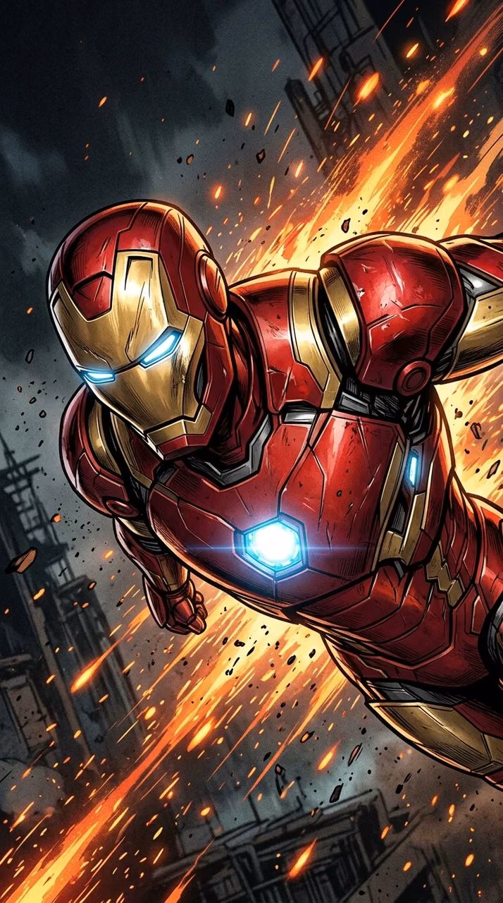 Download Close-up of Armored Superhero in Battle with Sparks and Fire Wallpaper in Mobile HD Close-up of Armored Superhero in Battle with Sparks and Fire - Free Mobile AMOLED Wallpaper Background