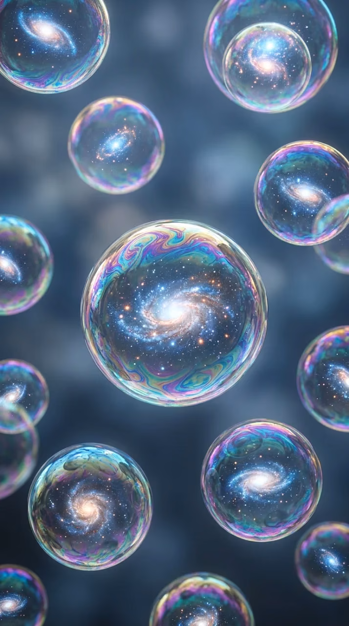 Close-up of Iridescent Bubbles with Galaxies Inside Them - Free Mobile AMOLED Wallpaper Background
