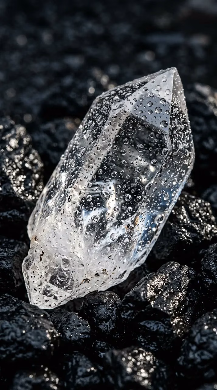 Download Close-Up of Transparent Crystal Shards with Water Droplets Wallpaper in Mobile HD Close-Up of Transparent Crystal Shards with Water Droplets - Free Mobile AMOLED Wallpaper Background
