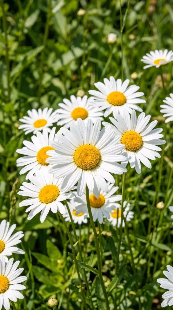 Download Cluster of White Daisies in Bright Summer Sunlight Wallpaper in Mobile HD Cluster of White Daisies in Bright Summer Sunlight - Free Mobile AMOLED Wallpaper Background