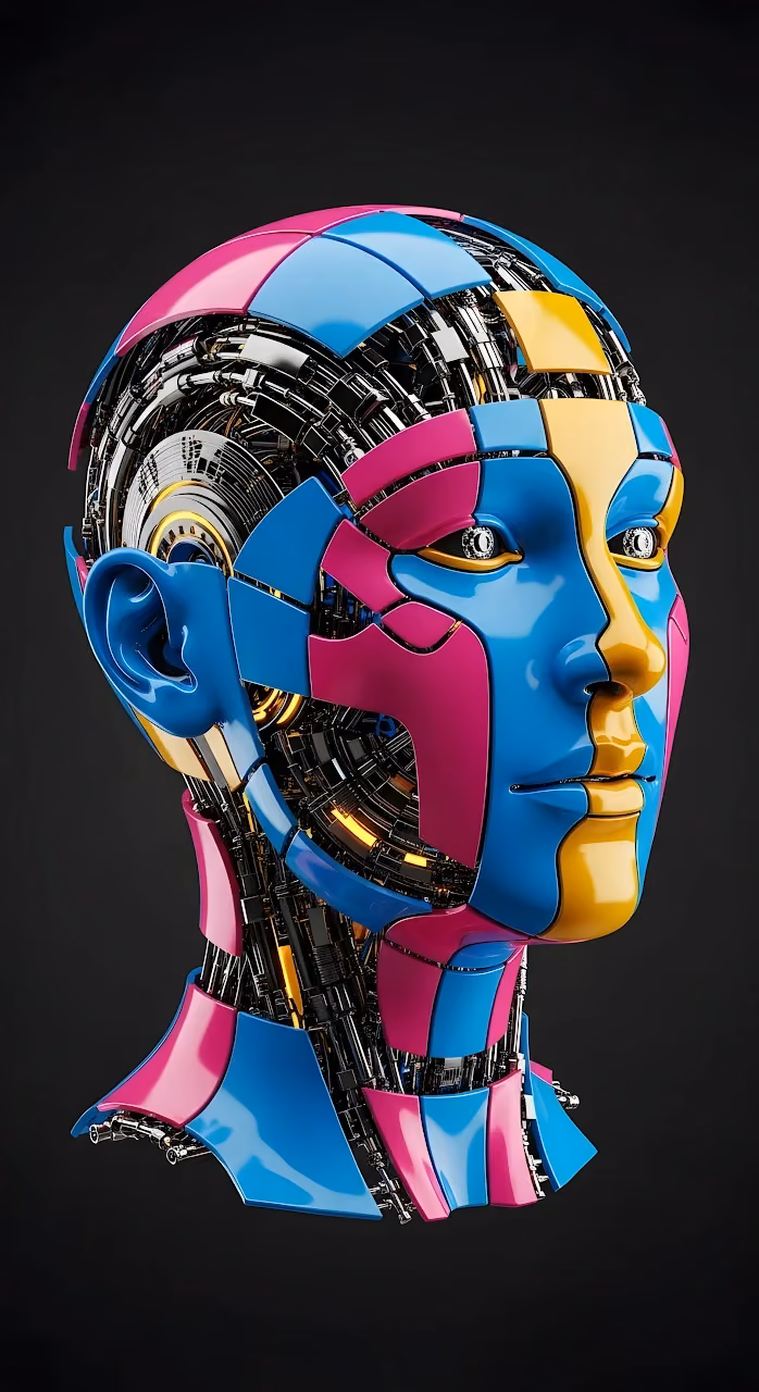 CMYK Colored Cybernetic Android Head Structure - Free Mobile AMOLED Wallpaper Background