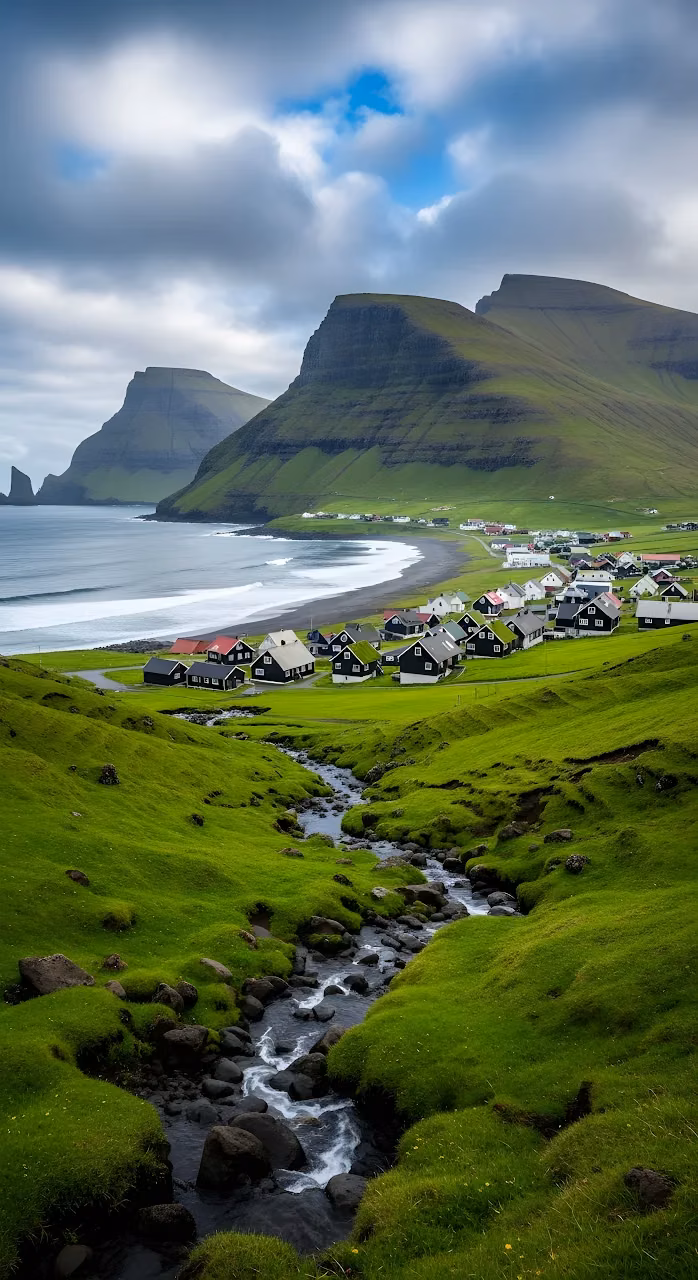 Coastal Village of Saksun in the Faroe Islands Landscape - Free Mobile AMOLED Wallpaper Background
