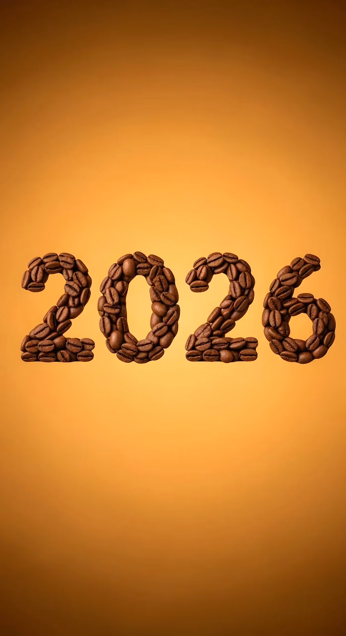 Coffee Bean Art Displaying the Year 2026 on Orange - Free Mobile AMOLED Wallpaper Background