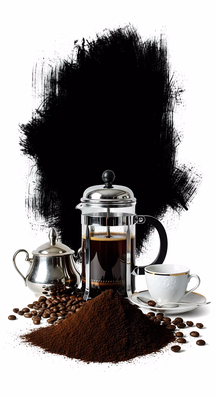 Coffee Brewing Still Life with Ground Beans and Black Brushstroke - Free Mobile AMOLED Wallpaper Background