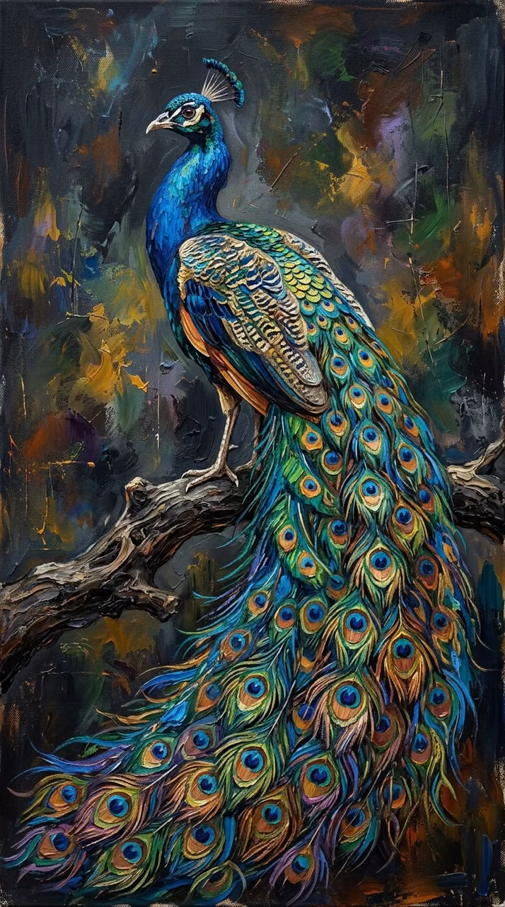 Download Colorful Artistic Peacock Painting on Dark Background Wallpaper in Mobile HD Colorful Artistic Peacock Painting on Dark Background - Free Mobile AMOLED Wallpaper Background