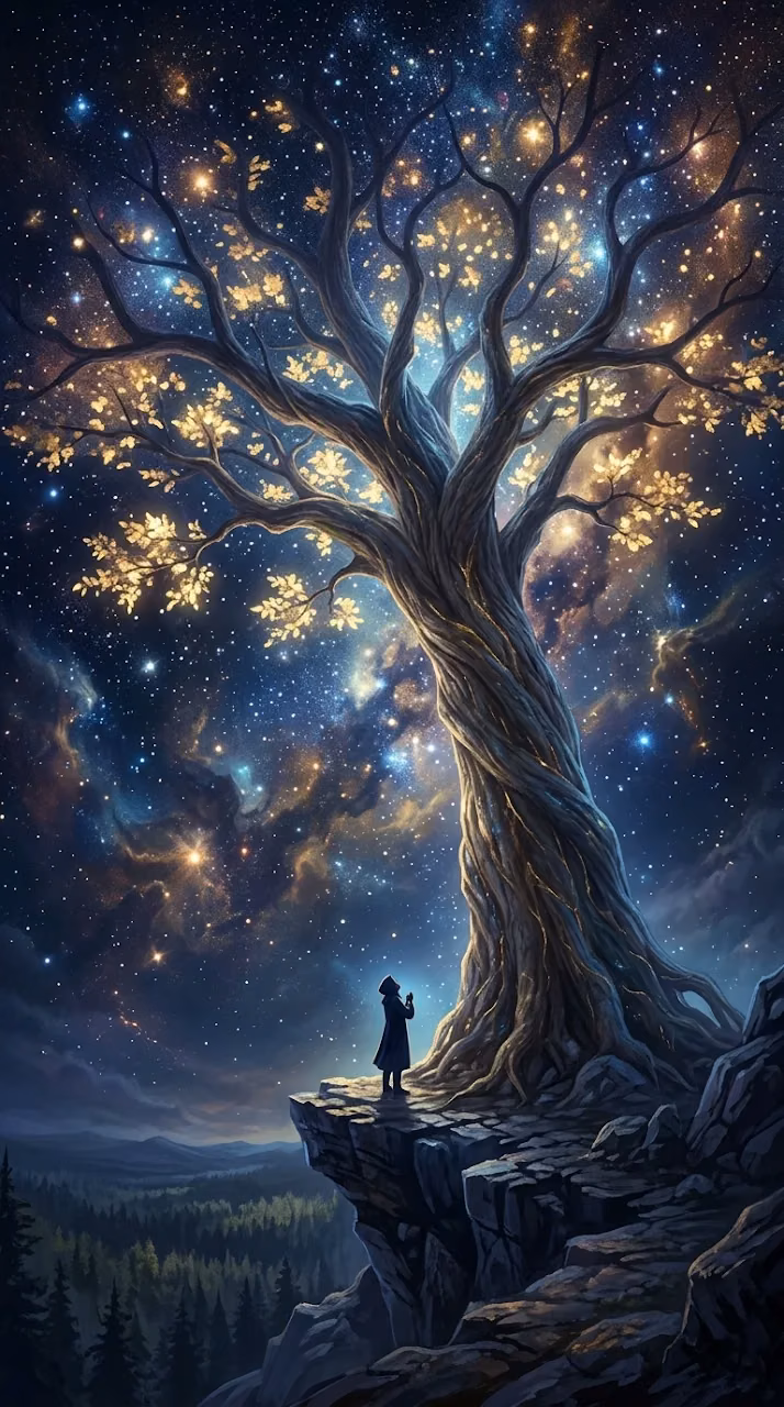 Download Colossal Ancient Cosmic Tree Glowing in a Starry Void Wallpaper in Mobile HD Colossal Ancient Cosmic Tree Glowing in a Starry Void - Free Mobile AMOLED Wallpaper Background