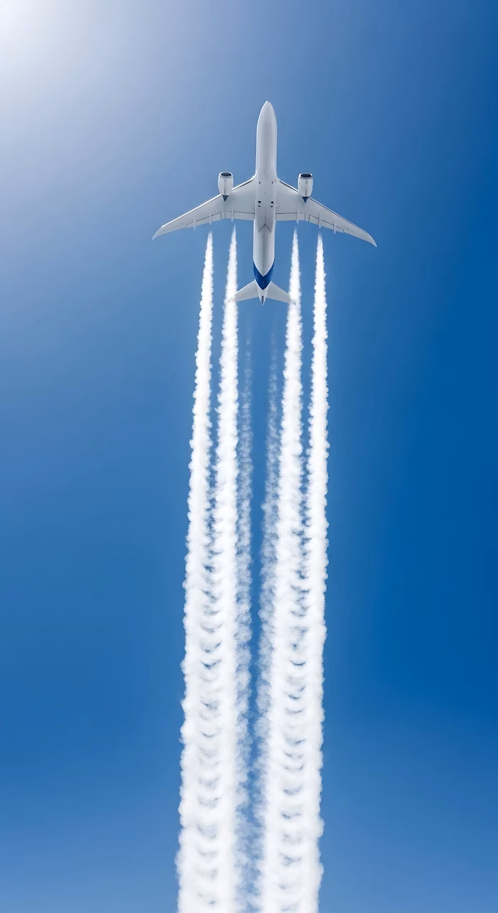 Download Commercial Jet Leaving Four Distinct Contrails in Blue Sky Wallpaper in Mobile HD Commercial Jet Leaving Four Distinct Contrails in Blue Sky - Free Mobile AMOLED Wallpaper Background