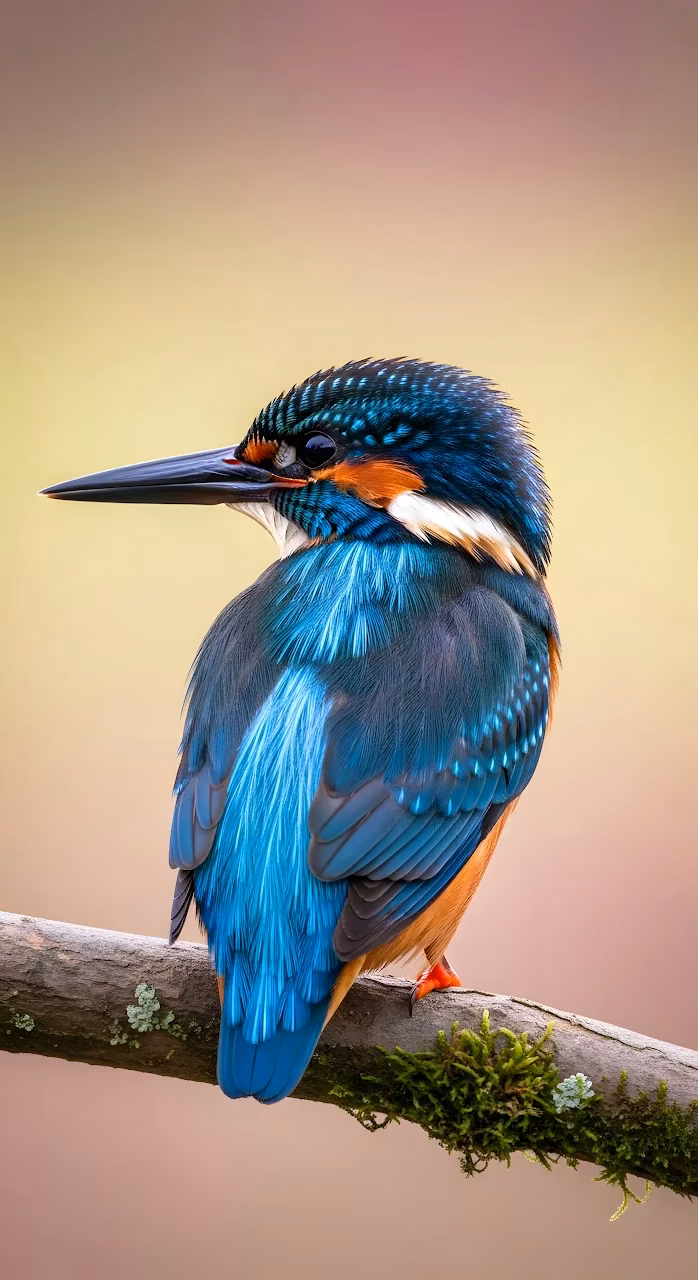 Download Common Kingfisher Perched on Branch with Iridescent Feathers Wallpaper in Mobile HD Common Kingfisher Perched on Branch with Iridescent Feathers - Free Mobile AMOLED Wallpaper Background