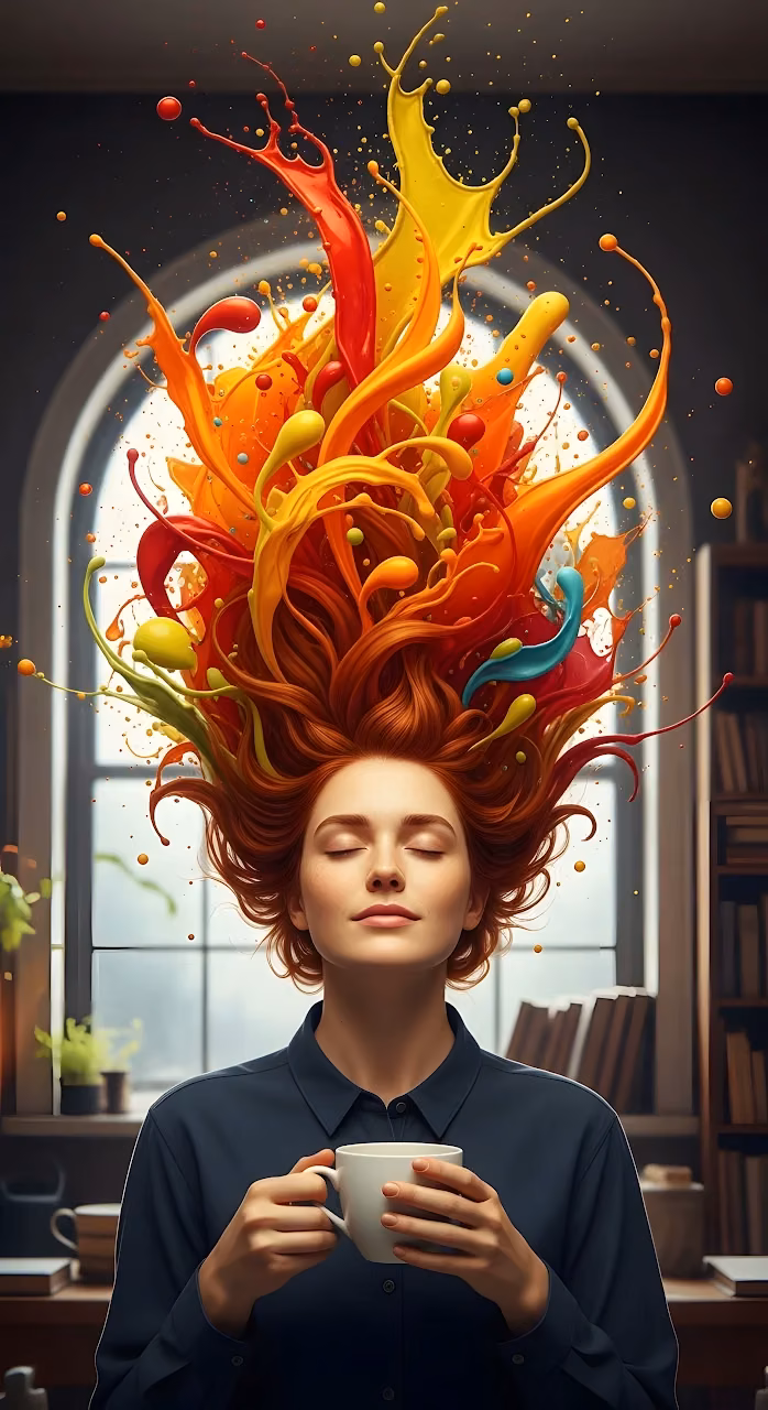 Conceptual Portrait of Woman with Exploding Color Hair - Free Mobile AMOLED Wallpaper Background