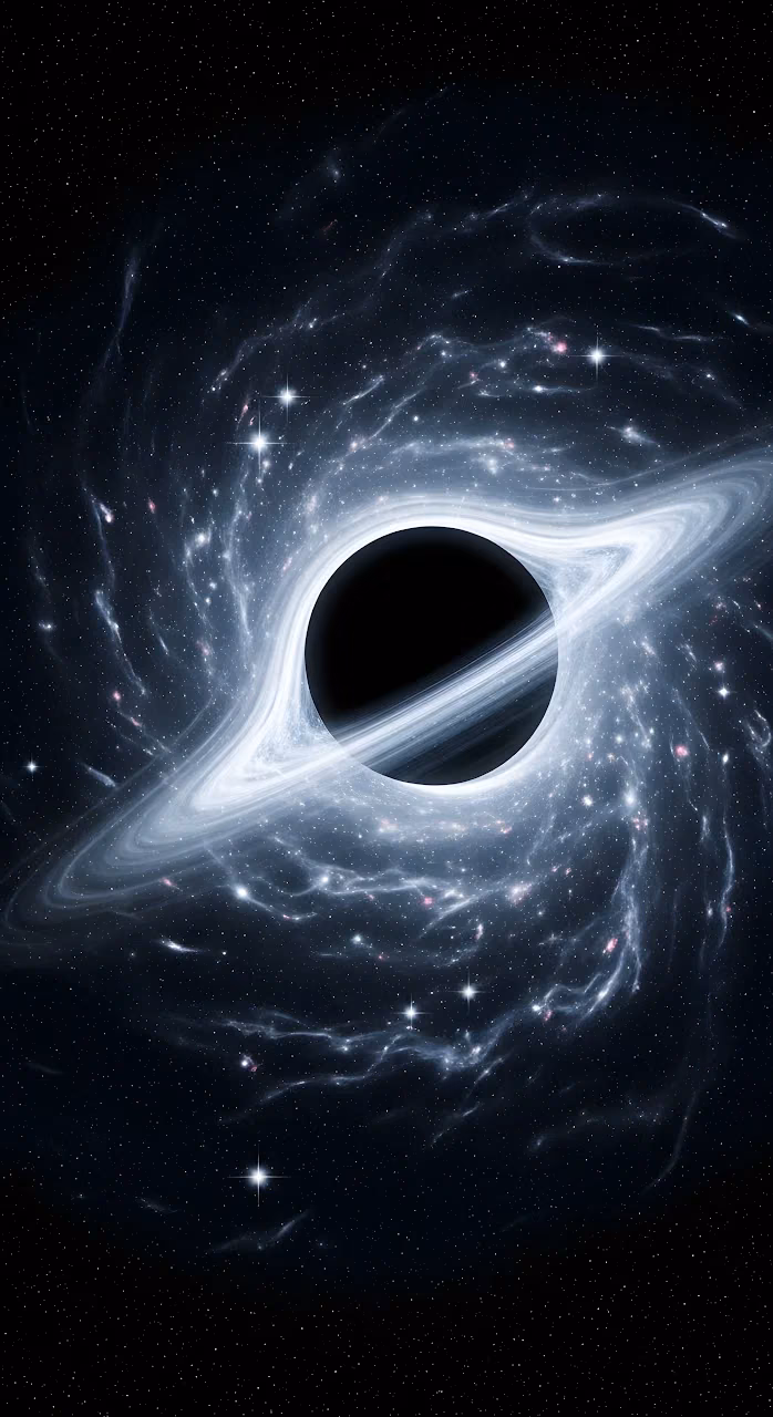 Cosmic Black Hole Vortex with Swirling Accretion Disk Stars - Free Mobile AMOLED Wallpaper Background