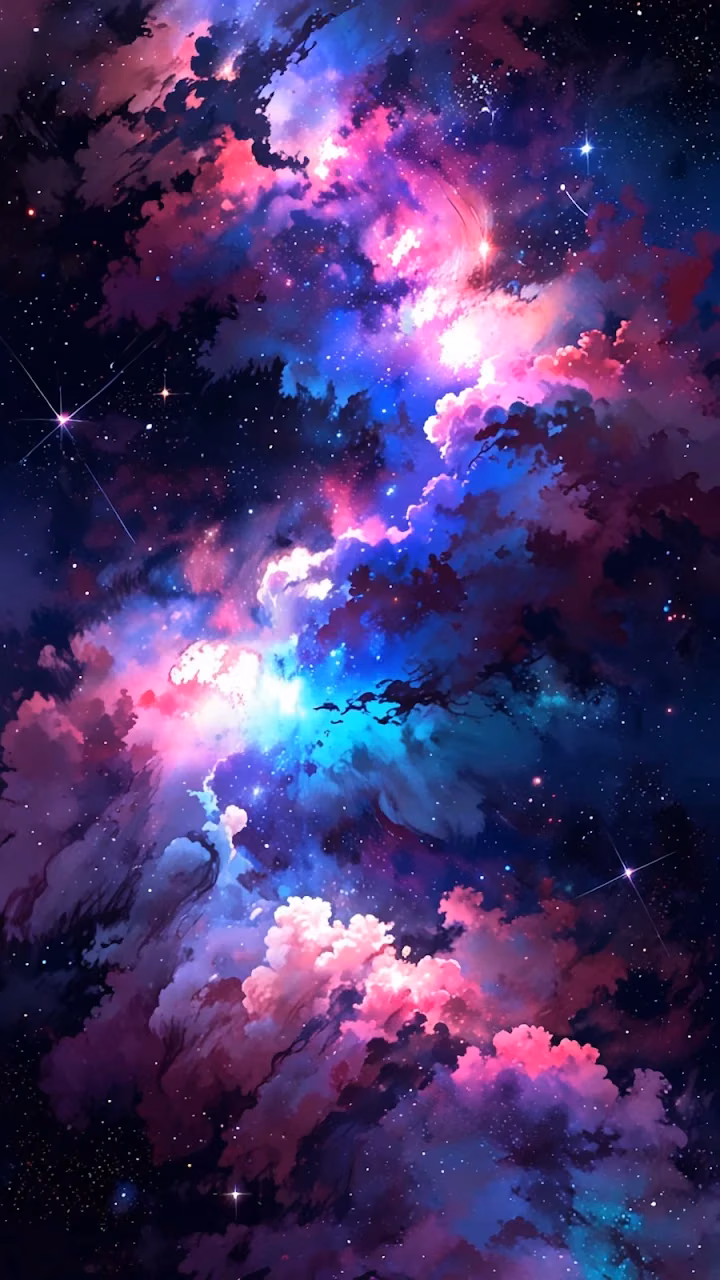 Cosmic Cloud Nebula in Neon Pink and Electric Blue - Free Mobile AMOLED Wallpaper Background