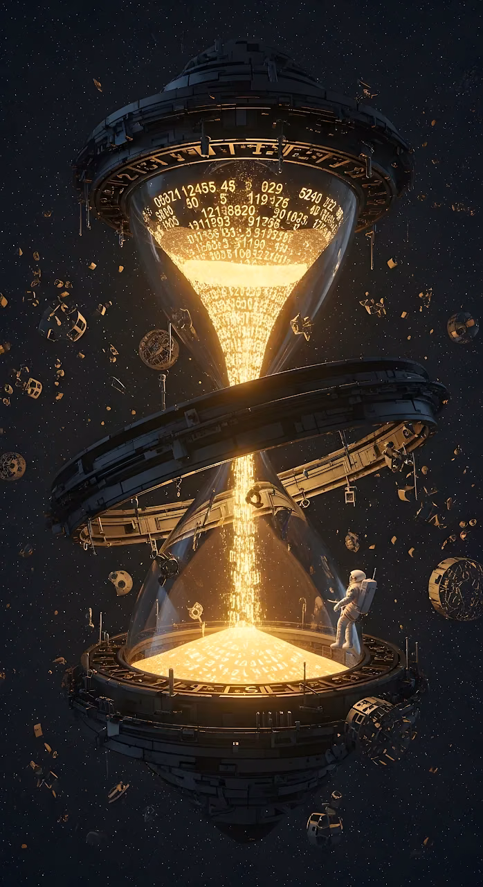Cosmic Data Hourglass in Deep Space with Astronaut - Free Mobile AMOLED Wallpaper Background