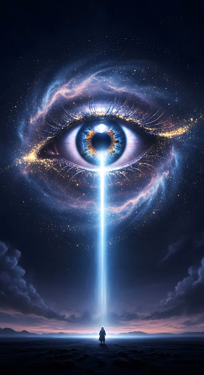 Cosmic Eye Nebula Beam Illuminating Lone Figure - Free Mobile AMOLED Wallpaper Background