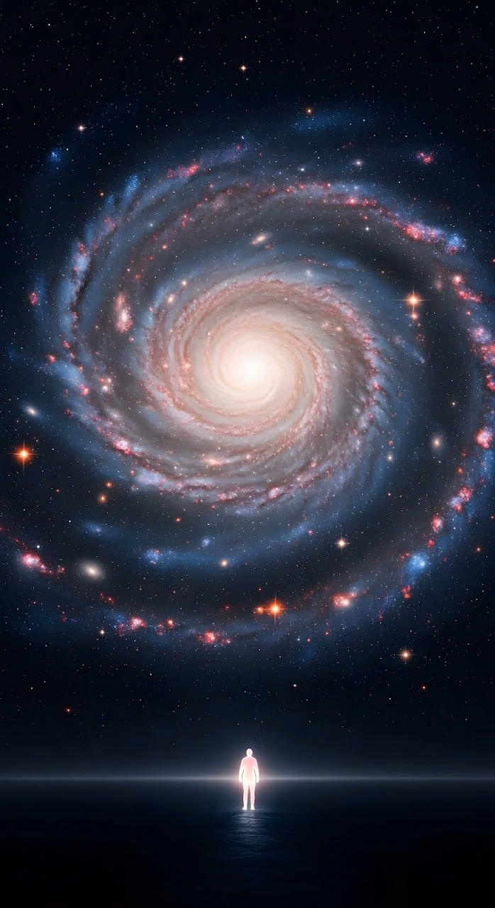 Cosmic Observer Staring at a Distant Spiral Galaxy - Free Mobile AMOLED Wallpaper Background