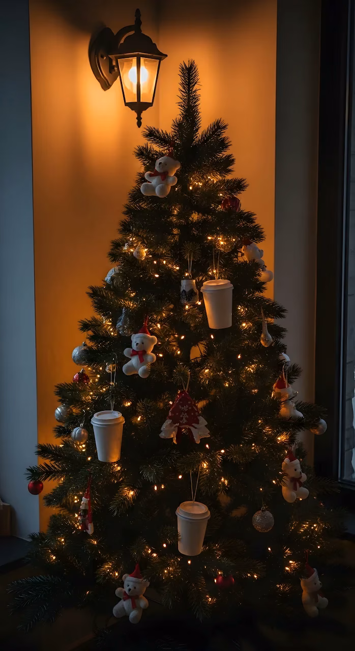 Cozy Christmas Tree Decoration Coffee Cup Ornaments - Free Mobile AMOLED Wallpaper Background