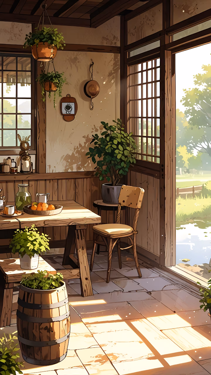 Download Cozy Japanese Kitchen Sunlight Rustic Interior Wallpaper in Mobile HD Cozy Japanese Kitchen Sunlight Rustic Interior - Free Mobile AMOLED Wallpaper Background