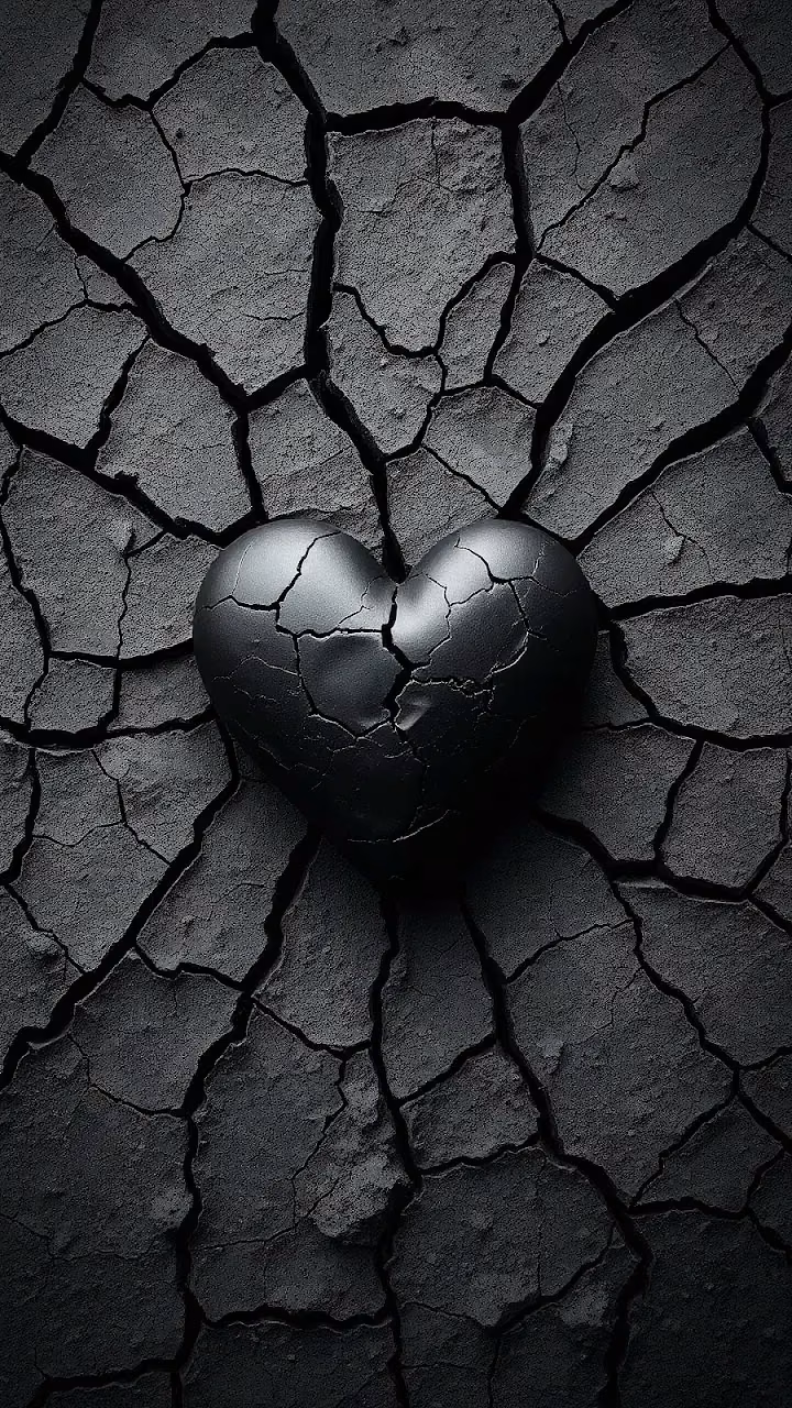 Cracked Black Heart on Dry Earth Surface - Free Mobile AMOLED Wallpaper Background