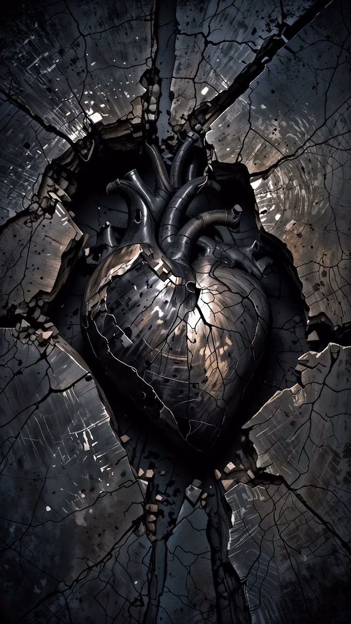 Download Cracked Metallic Heart Emerging from Ruins Wallpaper in Mobile HD Cracked Metallic Heart Emerging from Ruins - Free Mobile AMOLED Wallpaper Background
