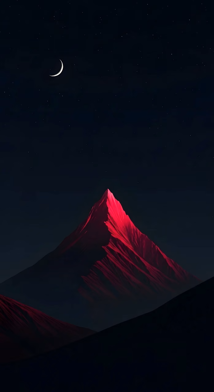 Crimson Peak Under Crescent Moon and Starry Sky - Free Mobile AMOLED Wallpaper Background