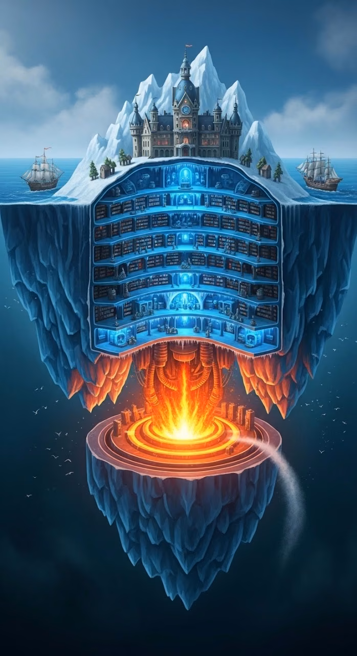Download Cross-Section Illustration of a Floating Iceberg City and Underground Core Wallpaper in Mobile HD Cross-Section Illustration of a Floating Iceberg City and Underground Core - Free Mobile AMOLED Wallpaper Background
