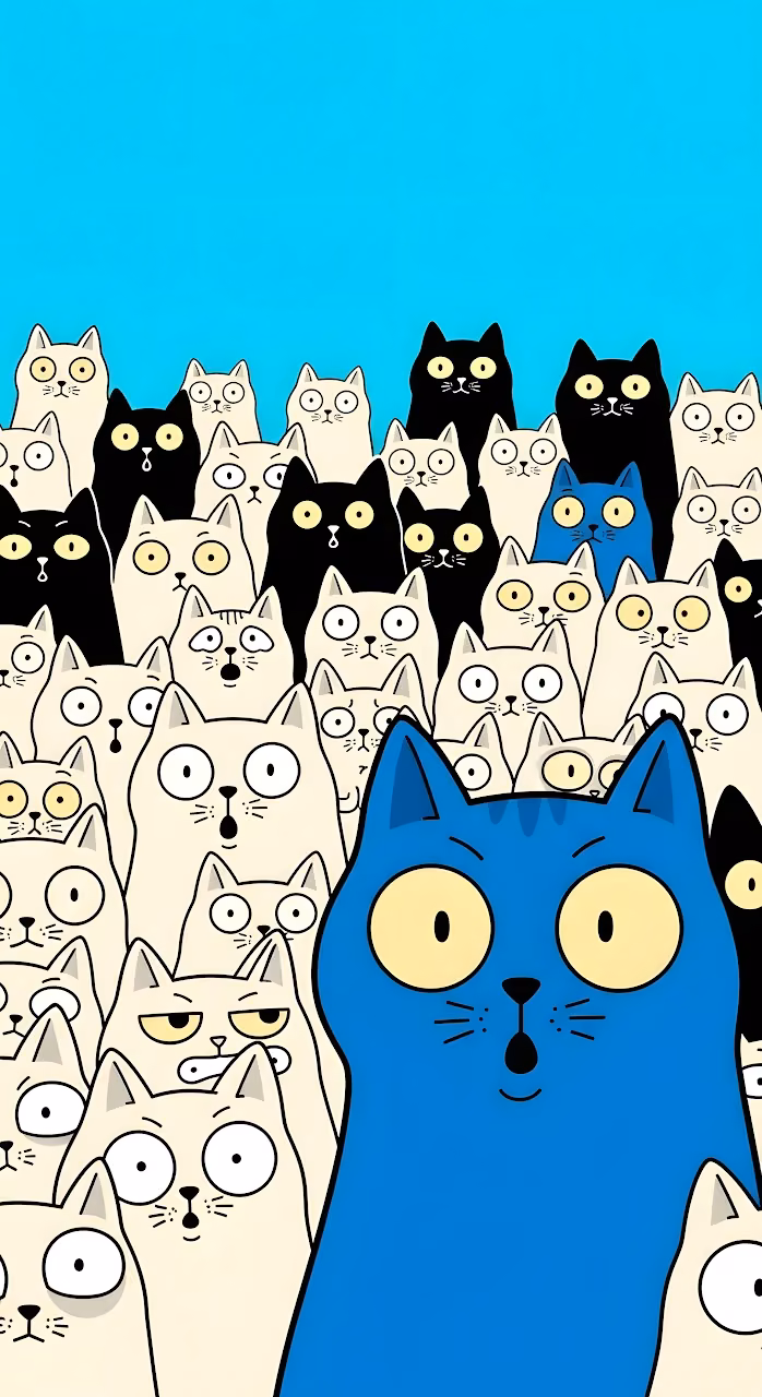 Download Crowd of Surprised Cartoon Cats with Blue Foreground Cat Wallpaper in Mobile HD Crowd of Surprised Cartoon Cats with Blue Foreground Cat - Free Mobile AMOLED Wallpaper Background