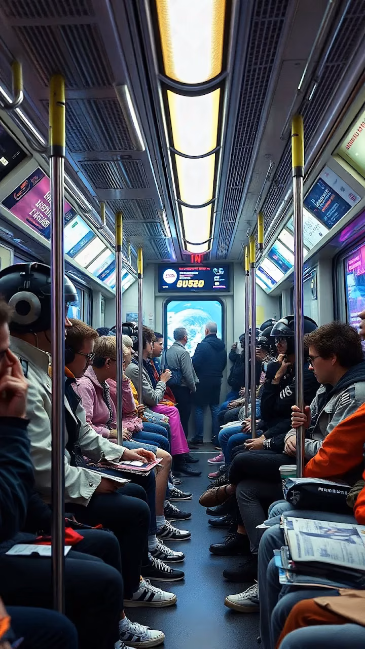 Download Crowded Subway Car with Passengers and Ads Wallpaper in Mobile HD Crowded Subway Car with Passengers and Ads - Free Mobile AMOLED Wallpaper Background