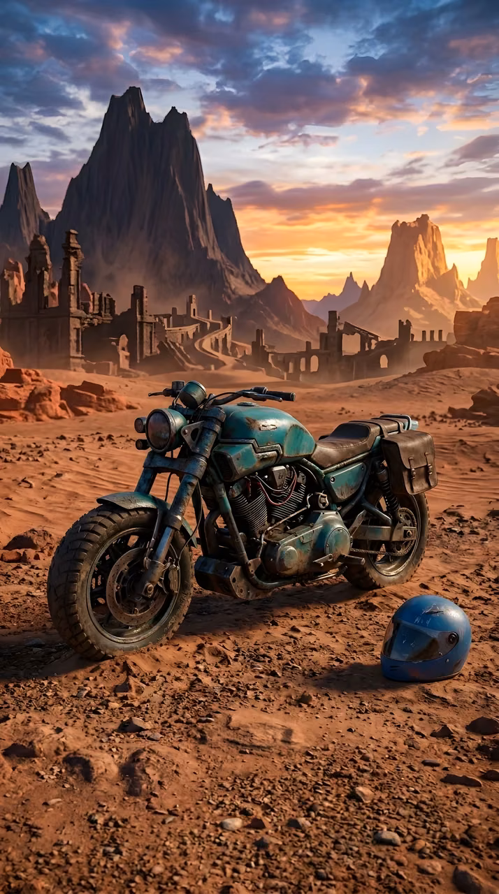 Custom Scrambler Motorcycle in Desert Canyon - Free Mobile AMOLED Wallpaper Background