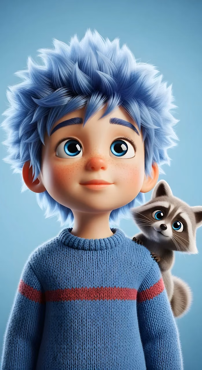 Download Cute 3D Boy with Spiky Blue Hair and Raccoon Friend Wallpaper in Mobile HD Cute 3D Boy with Spiky Blue Hair and Raccoon Friend - Free Mobile AMOLED Wallpaper Background