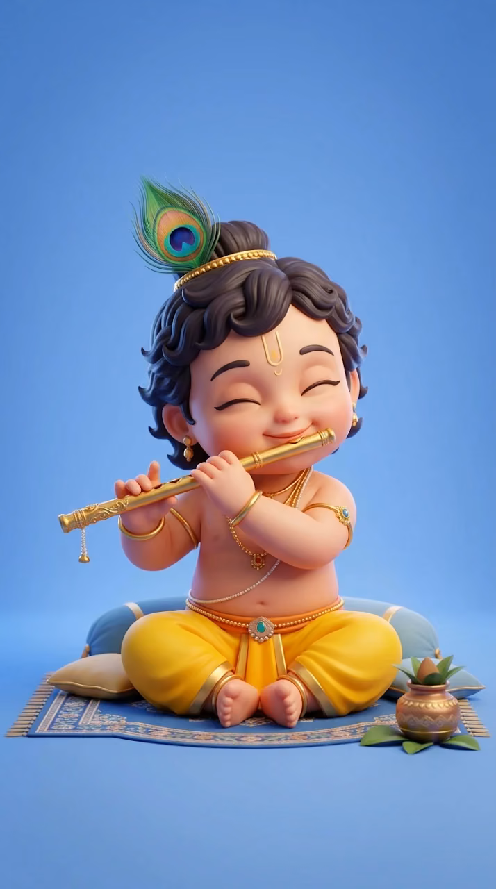 Download Cute 3D Render of Baby Krishna Playing Flute Wallpaper in Mobile HD Cute 3D Render of Baby Krishna Playing Flute - Free Mobile AMOLED Wallpaper Background