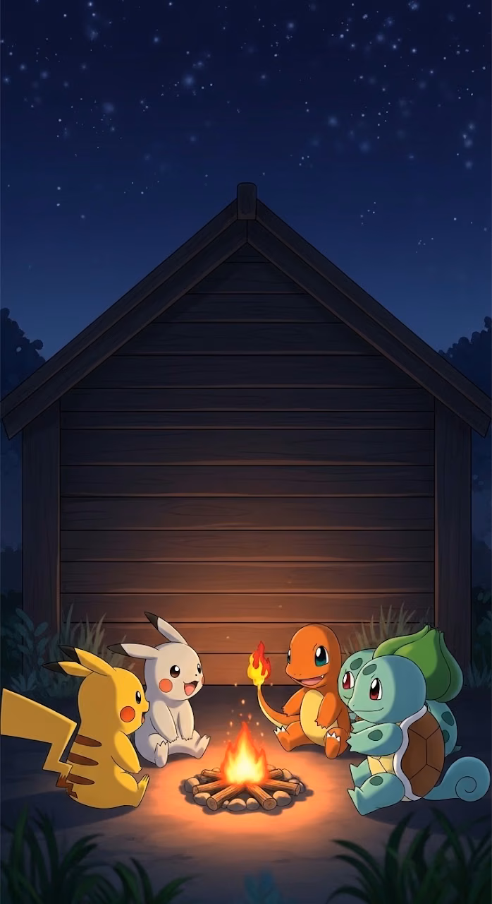 Download Cute Anime Creatures Sitting Around a Warm Night Fire Wallpaper in Mobile HD Cute Anime Creatures Sitting Around a Warm Night Fire - Free Mobile AMOLED Wallpaper Background