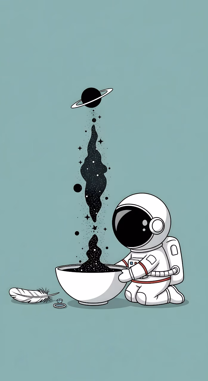 Cute Astronaut Brewing Galaxy Coffee Minimal Art - Free Mobile AMOLED Wallpaper Background