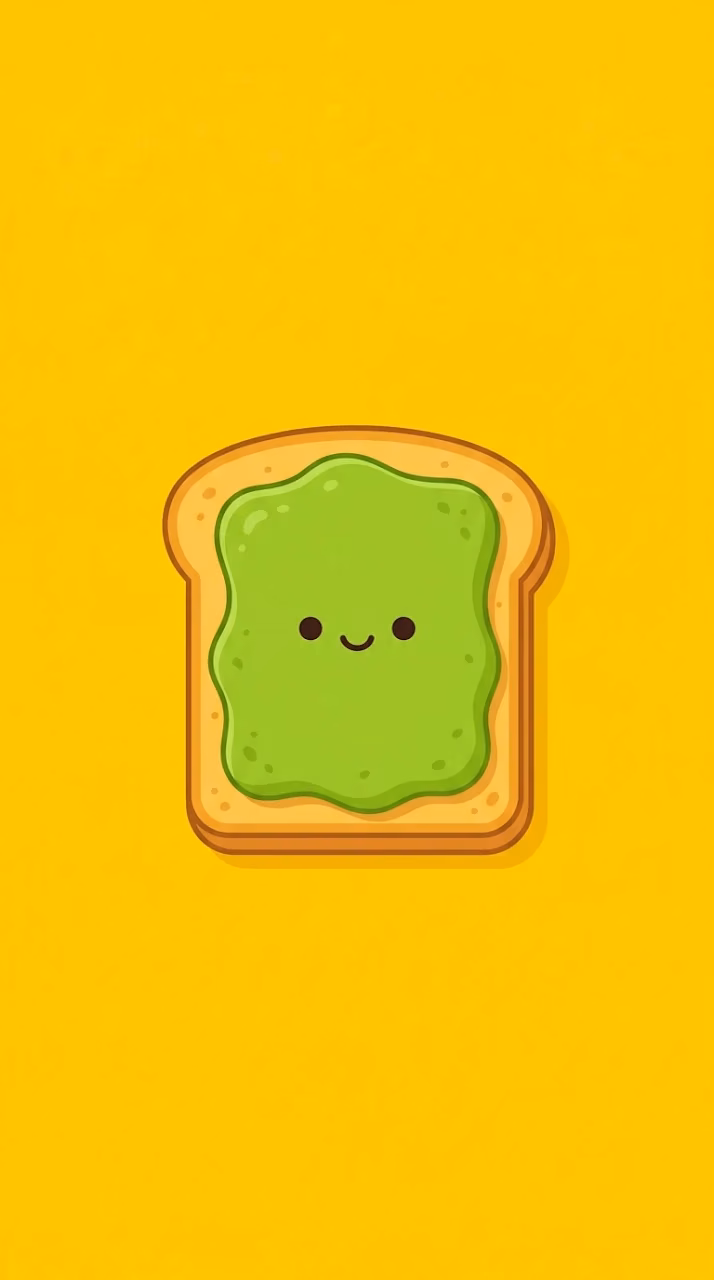 Cute Cartoon Bread Slice with Avocado and Sunny Smile - Free Mobile AMOLED Wallpaper Background