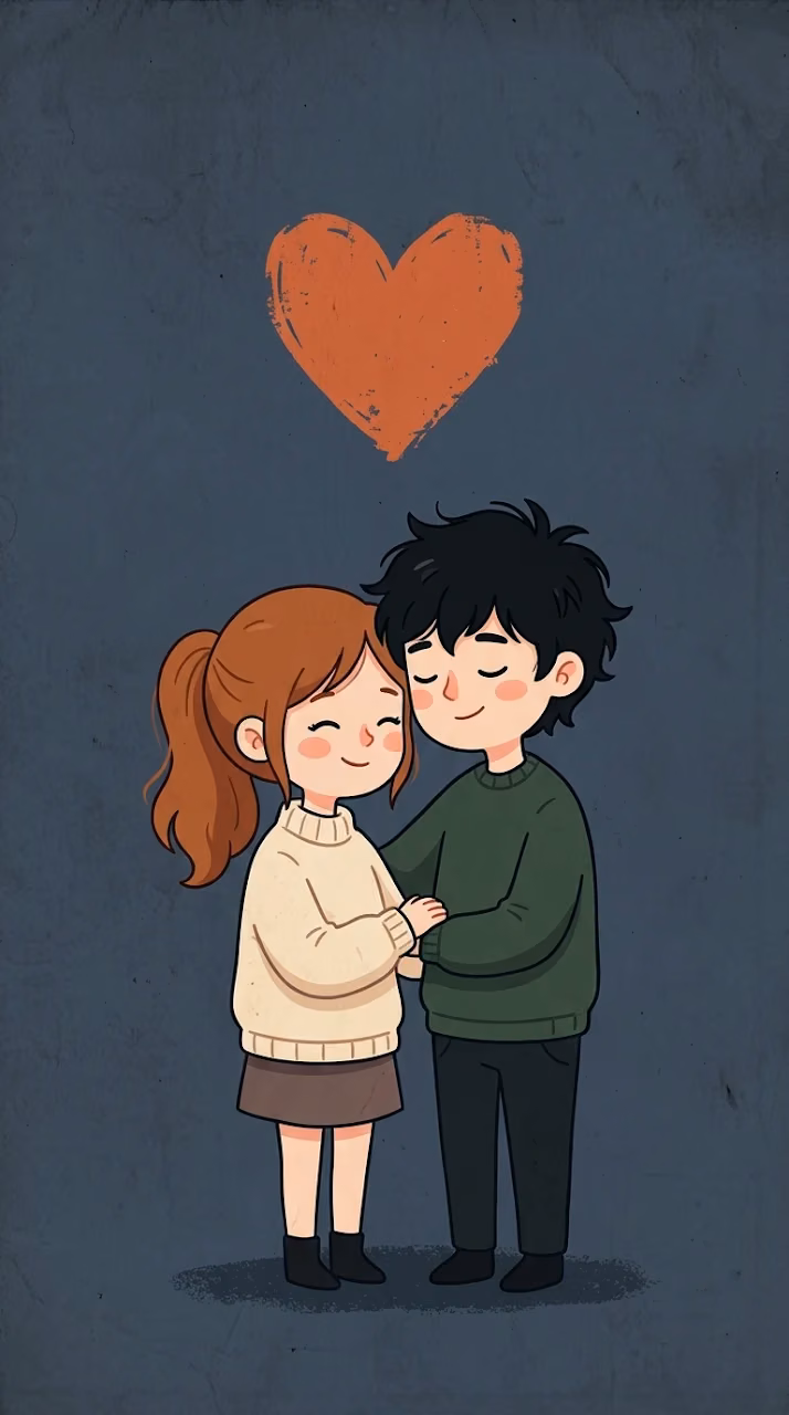 Download Cute Cartoon Couple in Love under Red Heart Wallpaper in Mobile HD Cute Cartoon Couple in Love under Red Heart - Free Mobile AMOLED Wallpaper Background