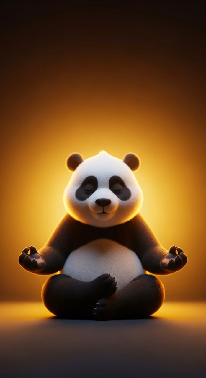 Download Cute Cartoon Panda Sitting Meditating Golden Glow Wallpaper in Mobile HD Cute Cartoon Panda Sitting Meditating Golden Glow - Free Mobile AMOLED Wallpaper Background