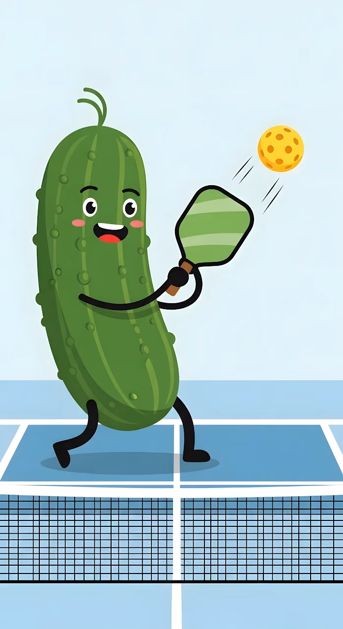 Cute Cartoon Pickle Playing Pickleball Sport - Free Mobile AMOLED Wallpaper Background