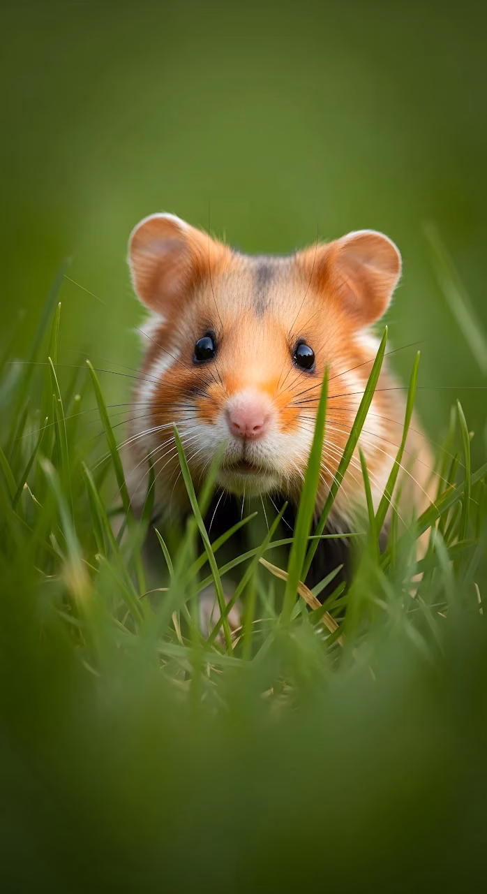 Download Cute Hamster Peeking Out of Lush Green Grass Wallpaper in Mobile HD Cute Hamster Peeking Out of Lush Green Grass - Free Mobile AMOLED Wallpaper Background