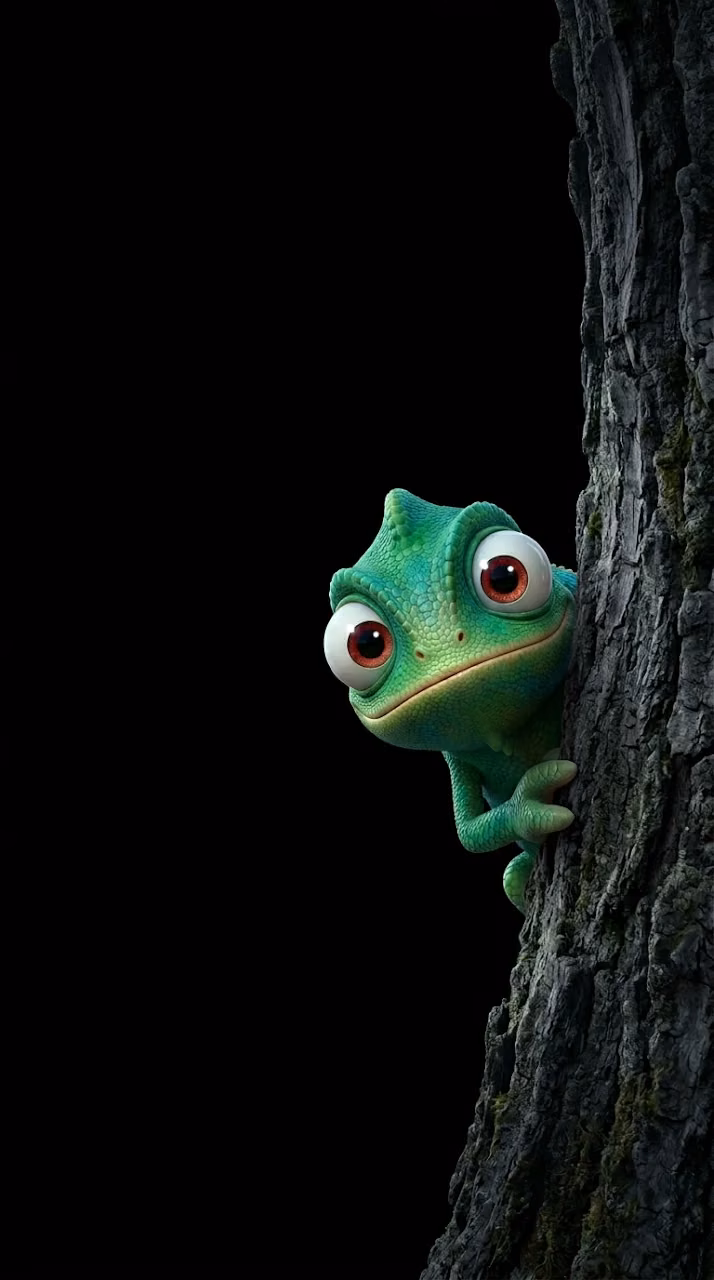 Download Cute Peeking Green Chameleon Tree Trunk Dark Mobile Wallpaper Wallpaper in Mobile HD Cute Peeking Green Chameleon Tree Trunk Dark Mobile Wallpaper - Free Mobile AMOLED Wallpaper Background
